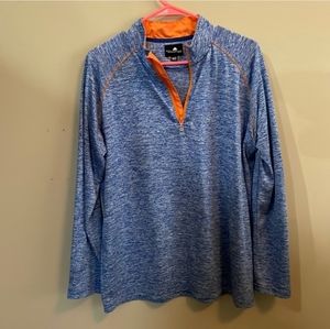 Men's Quarter Zip Athletic Long Sleeve Blue & Orange Jersey Shirt.